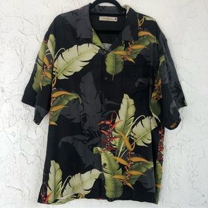 TOMMY BAHAMA 100% Silk Hawaiian Banana Leaf Print Cap Button Down Shirt Size XL